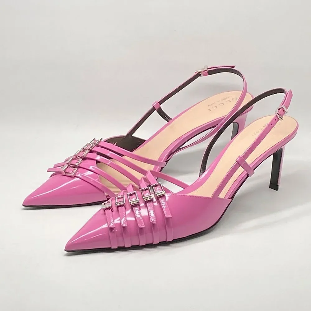 Gucci Seraphine 75MM Leather Slingback Pumps size 40
